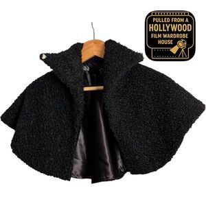 1950s Petite or Kids Vintage Black Bouclé Capelet